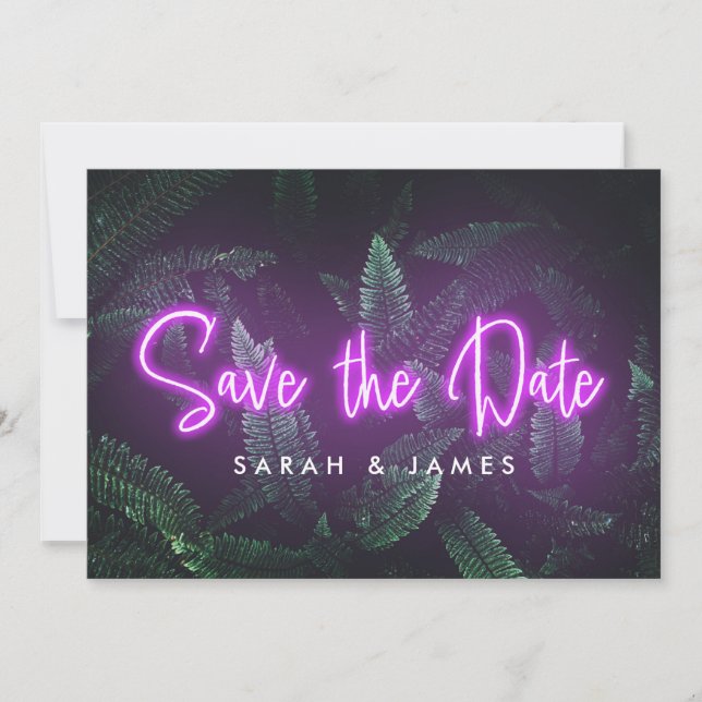 Save The Date Neon Modern Tropical Greenery Sauvez la date (Devant)