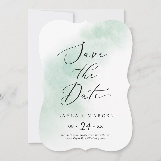 Save The Date Nettoyage aquarelle | Mariage vert (Devant)