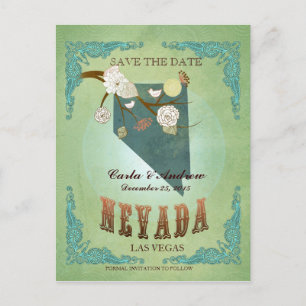 Save The Date - Nevada Map With Lovely Birds Announcement Postcard