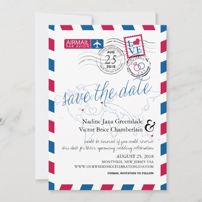 Save The Date New Jersey Irlande Australie Airmail Enregistrer l (Devant)
