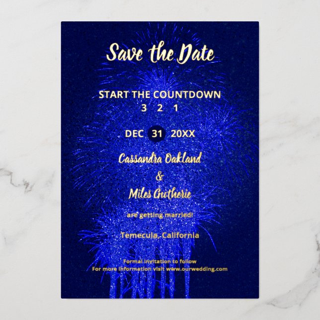 Save the Date New Year's Wedding Foil Card (Front)