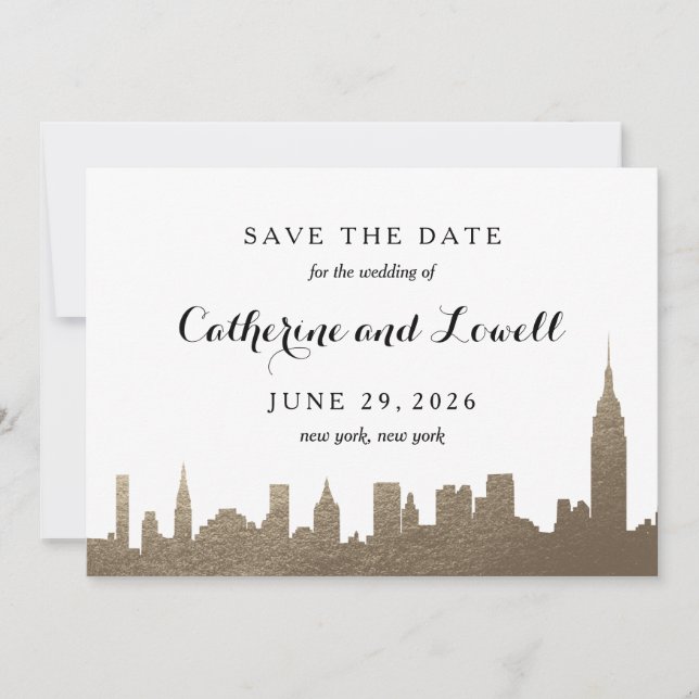 Save The Date New York Skyline Faux Gold Enregistrer la date (Devant)