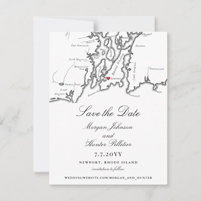 Save The Date Newport Rhode Island Élégant Mariage noir blanc (Devant)