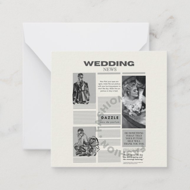 Save the date news paper wedding Flat Note Card (Back)