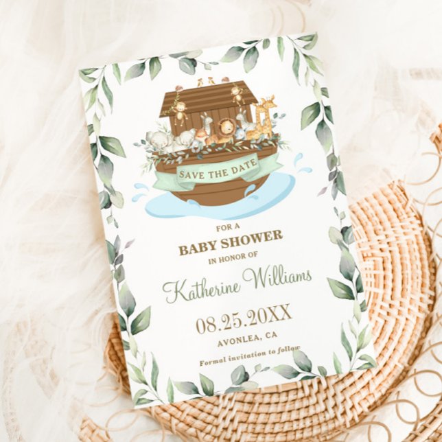 Save The Date Noah's Ark Animaux Baby shower verdoyant Neutre (Créateur téléchargé)