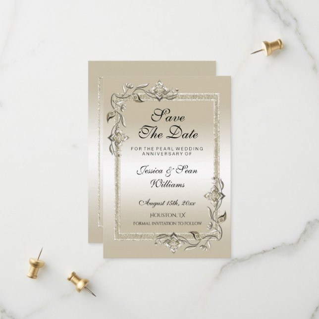 Save The Date Noces de Perle Gem & Glitter 30e Anniversaire de M (Devant/Arrière en situation)
