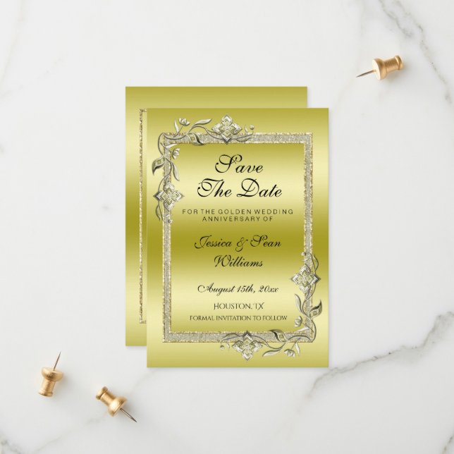 Save The Date Noces d'Or Gem & Glitter 50ème Anniversaire de Mar (Devant/Arrière en situation)