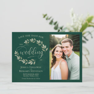 Save The Date Noces Rustiques Émeraude & Feuilles de Sauge Verte