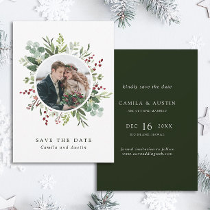 Save The Date Noël botanique Mariage d'hiver Photo verte