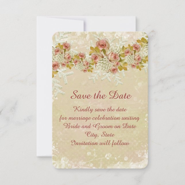Save The Date Noël Frosty Gold Roses Enregistrer la date (Devant)