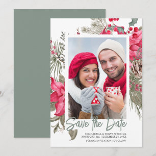 Save The Date Noël Poinsettia Rouge Floral Vignon Pin