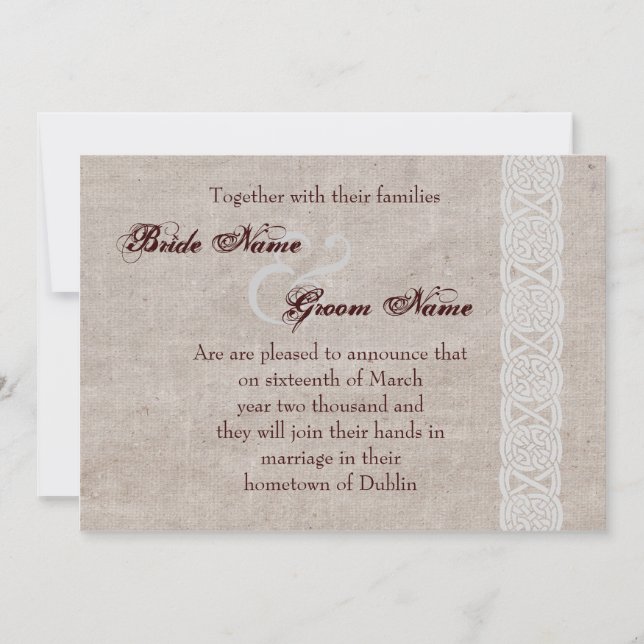 Save The Date Nœud celtique sur toile de jute rustique irlandais (Devant)