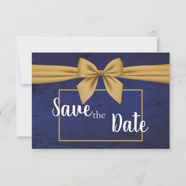 Save The Date Nœud doré bleu foncé (Devant)