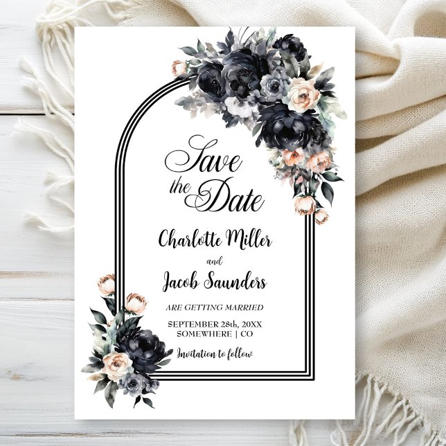 Save The Date Noir Arc Floral Mariage Enregistrer la date (Créateur téléchargé)