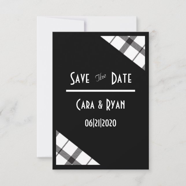 Save The Date Noir, Blanc, Carreaux, Élégant, Chic, Mariage Mode (Devant)