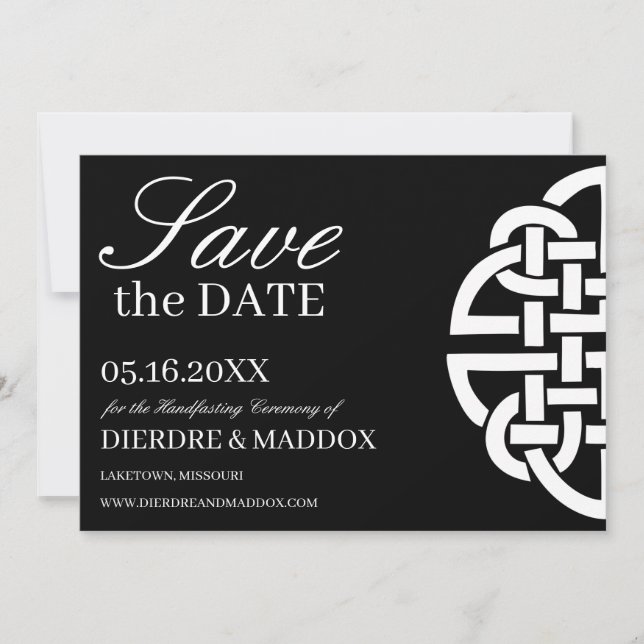 Save The Date Noir & Blanc Celtique noeud simple à main (Devant)