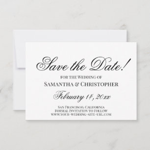 Save The Date Noir & Blanc Classique Simple Mariage Élégant