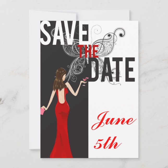 Save The Date Noir, blanc et rouge classique Enregistrer la date (Devant)