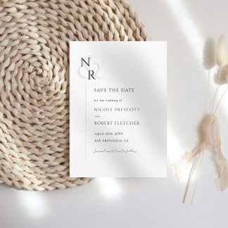 Save The Date Noir & Blanc Moderne Élégant Mariage Monogramme