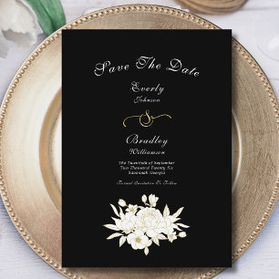Save The Date Noir Blanc Or Floral Roses Élégant traditionnel