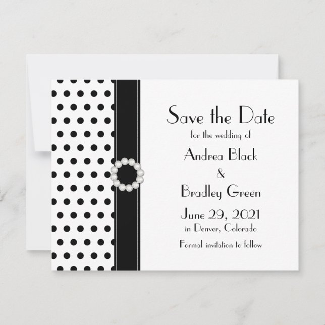 Save The Date Noir blanc Polka Pot Mariage Enregistrer la date (Devant)