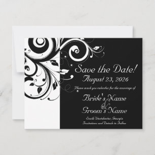 Save The Date Noir +Blanc Reverse Swirl Wedding Enregistrer la d