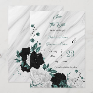Save The Date noir blanc turquoise marbre gris floral enregistre