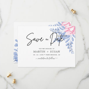 Save The Date Noir & Blush Dusty Blue Mauve Eucalyptus Mariage