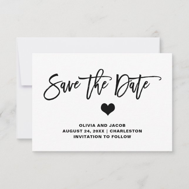 Save The Date Noir et blanc avec coeur | Retour photo (Devant)