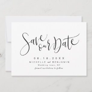 Save The Date Noir et blanc, moderne, simple, script, sauvez la 