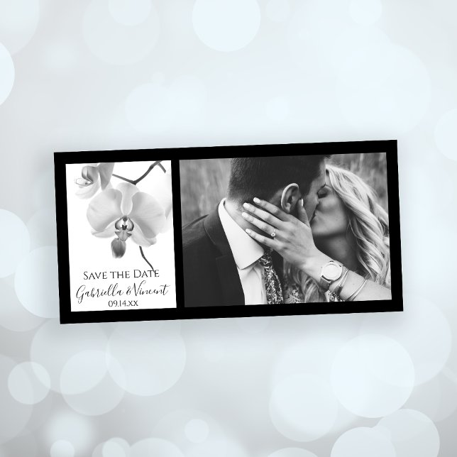 Save The Date Noir et Blanc Orchidées mariage Enregistrer la dat (Set the tone for your elegant marriage ceremony and reception with this orchid inspo)
