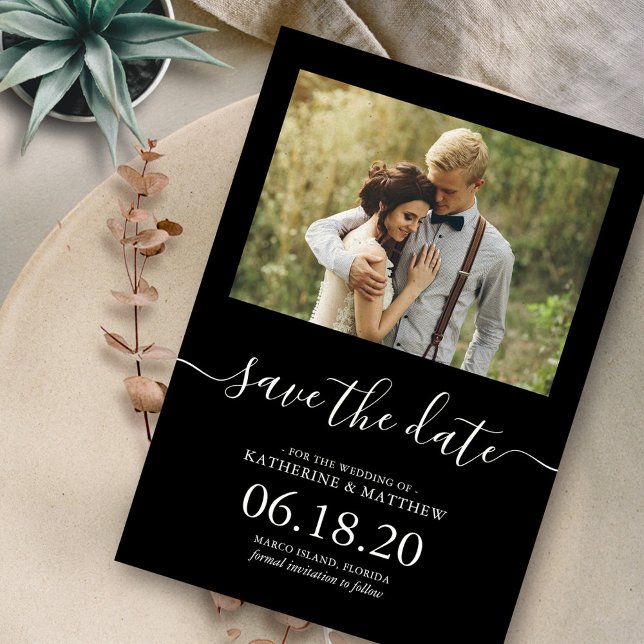 Save The Date Noir et blanc Script Wedding Enregistrer la date (Créateur téléchargé)