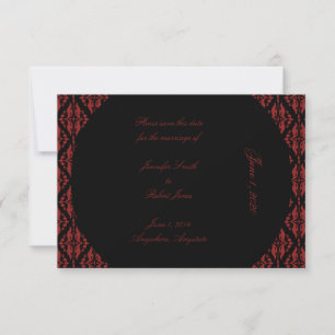 Save The Date Noir et Rouge Damas Mariage gothique Enregistrer l