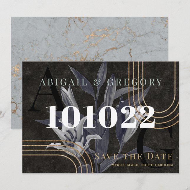 Save The Date Noir foncé Moody Mariage botanique Enregistrer La  (Devant / Derrière)