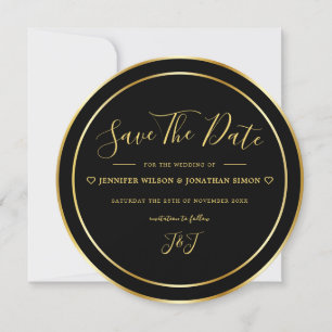 Save The Date Noir moderne et or élégant Simple rond