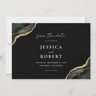Save The Date Noir Or Agate Marbre élégant Mariage