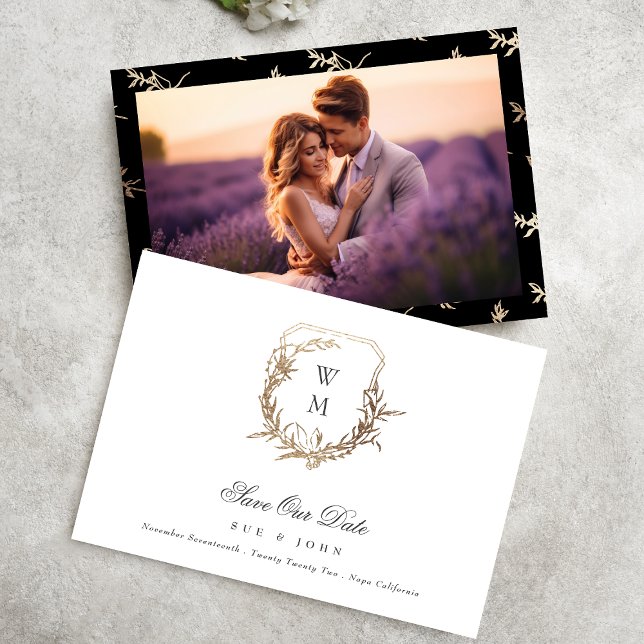 Save The Date Noir Or Blanc Classic Monogram Crest Mariage (Créateur téléchargé)