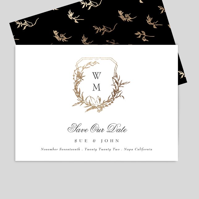 Save The Date Noir Or Blanc Classic Monogram Crest Mariage (Créateur téléchargé)