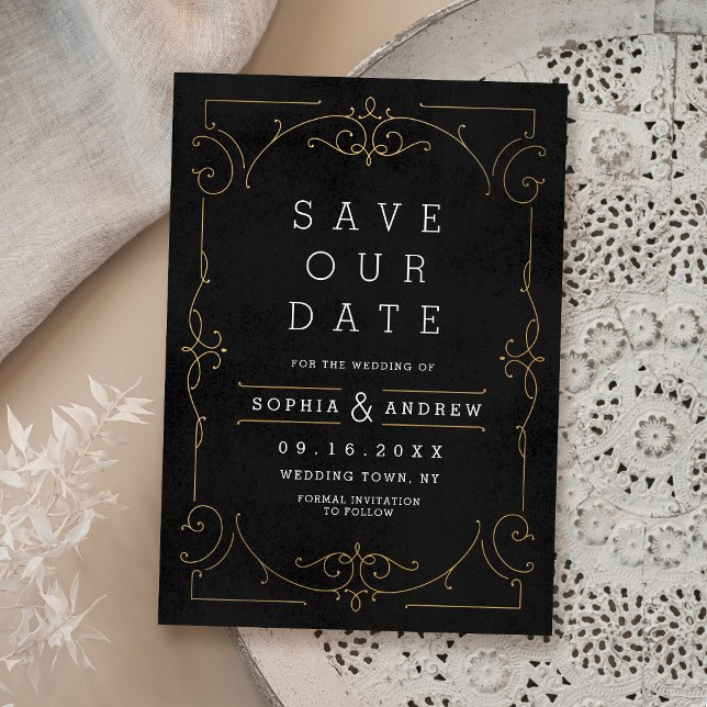 Save The Date Noir & Or Elegant mariage classique moderne (Black & Gold Elegant modern classic wedding Save The Date)