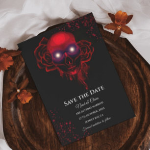 Save The Date Noir rouge floral foncé moody gothique crâne hallo