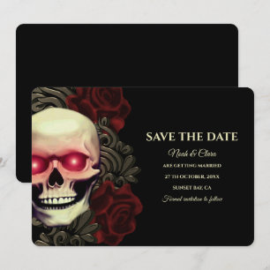Save The Date Noir rouge foncé moody gothique crâne hallomarrié