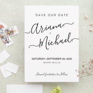 Save The Date Nom élégant minimaliste Script noir blanc Mariage