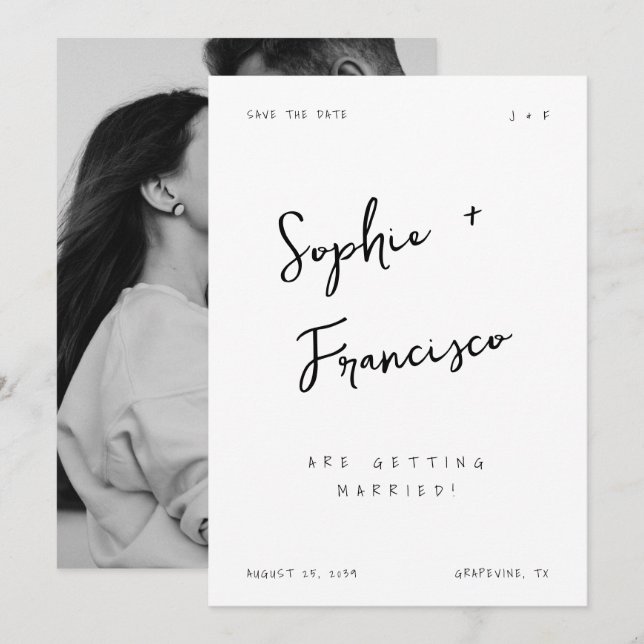 Save The Date Noms de la mariée et du marié écrits à la main Mar (Devant / Derrière)