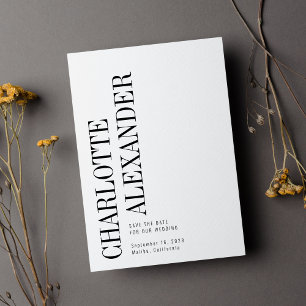 Save The Date Noms verticaux noirs minimalistes