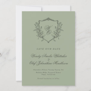 Save The Date Non Photo Sage d'Olivier Vintage Crest Monogramme