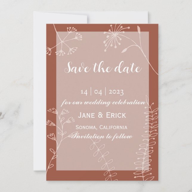 Save The Date Non Photo Simple Terracotta Fleur sauvage (Devant)