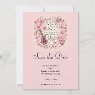 Save The Date Notes musicales et fleurs élégantes Enregistrer la