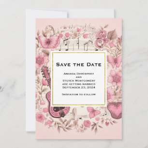 Save The Date Notes musicales et Fleurs Vintage Style Mariage