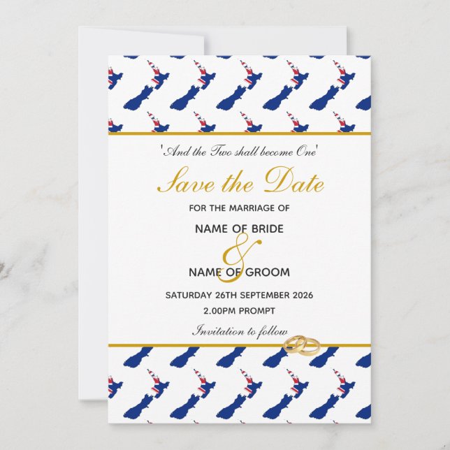 Save The Date NOUVELLE-ZÉLANDE Mariage d'événement spécial (Devant)