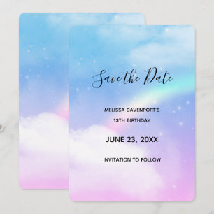 Save The Date Nuages pastel magiques et arc-en-ciel